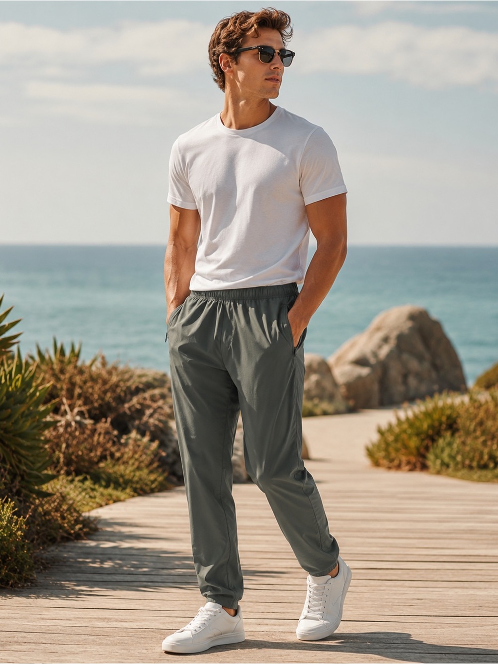 Green Joggers with Elastic Waistband and Relaxed‎ Fit